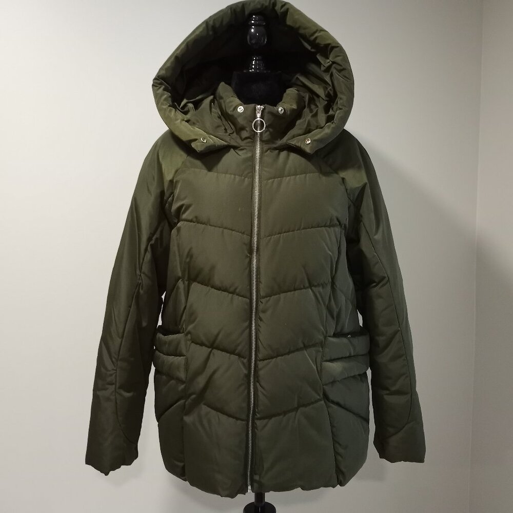MARC NEW YORK OLIVE GREEN PUFFER JACKET WITH WIDE HOOD WOMEN SIZE L